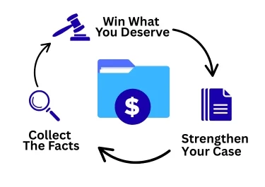 This image depicts a visual representation of the legal team at Trident Law HQ collecting the facts, strengthening your case, and helping you win what you deserve