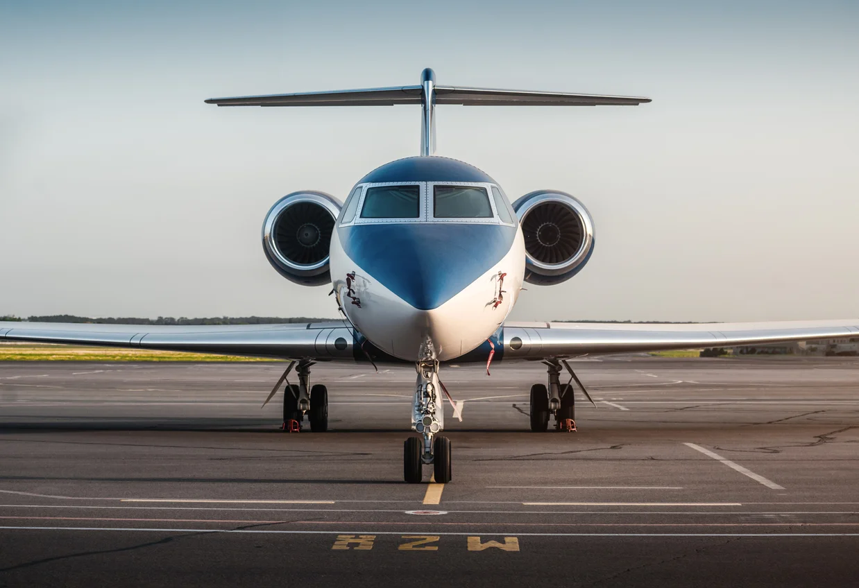 An image of the front view of a private jet representing the high-impact risks and private jet accident claims handled by Trident Law HQ